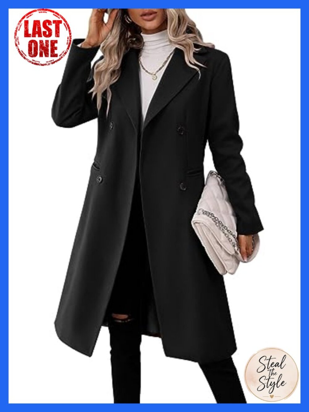 Long Double Breasted Pea Coat Slim Fit Winter Jacket